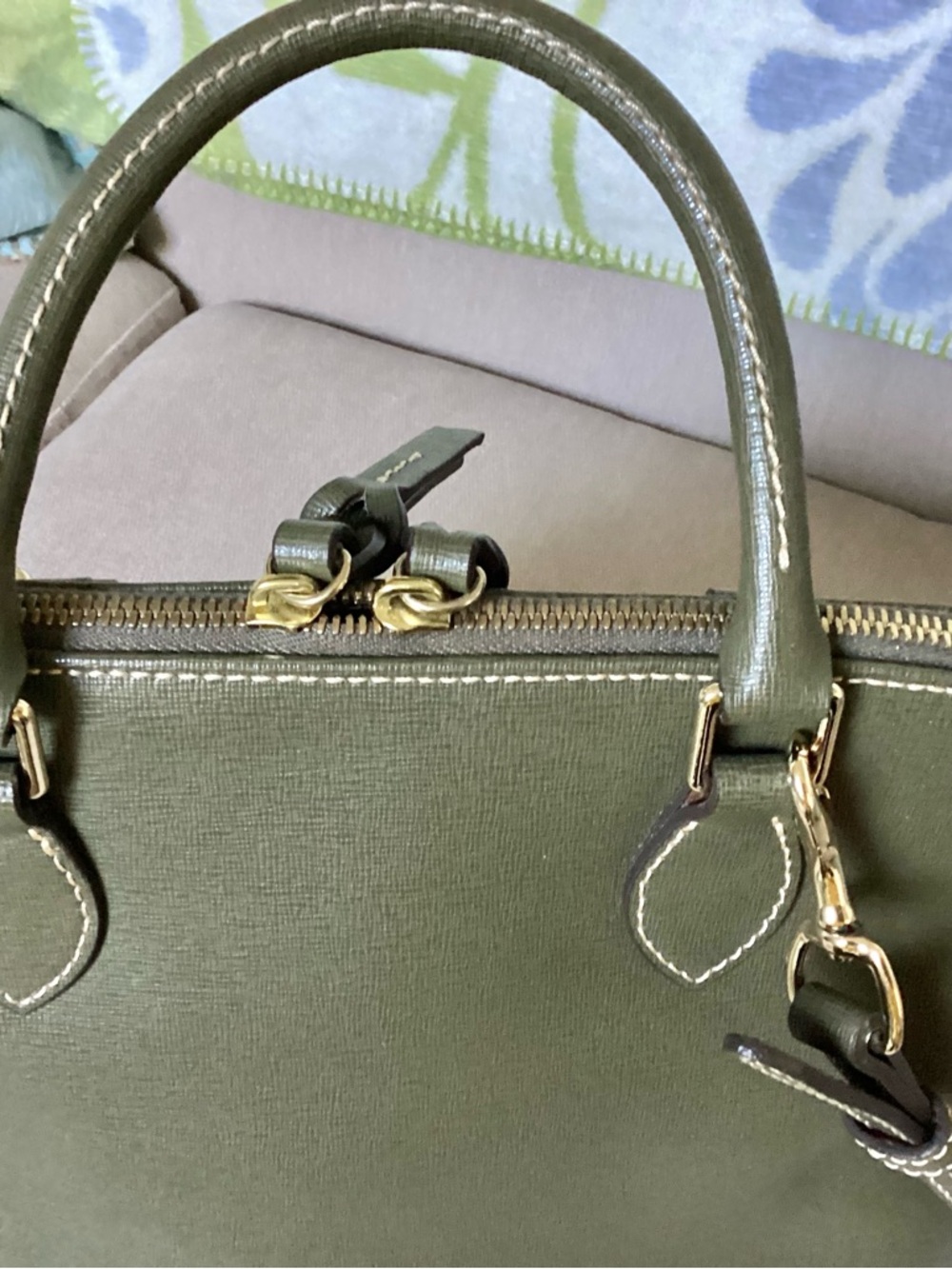 Dooney & Bourke Olive Saffiano Leather Satchel with Gold Hardware - Picture 8 of 13